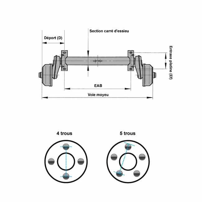 ESSIEU LIDER EAB 1350 / VOIE 16980 4X98 - Malbert - Remorques et Pieces