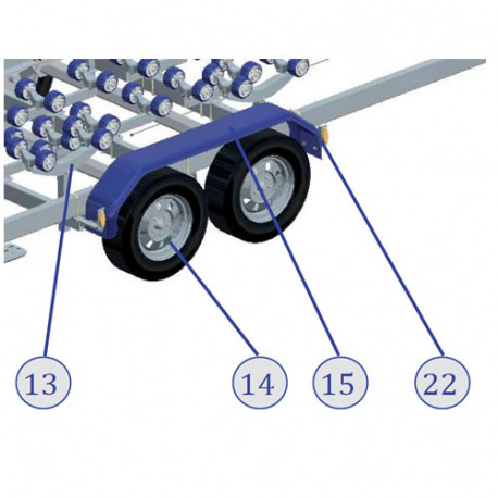 Garde boue plastique tandem Bleu 1550x370x230 mm